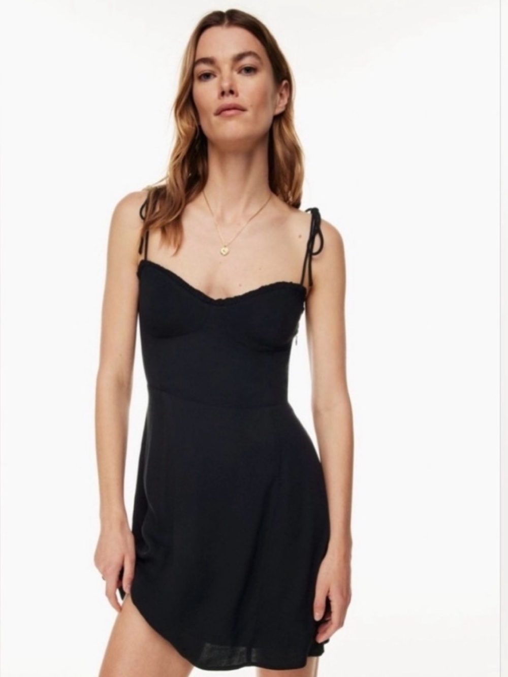 Aritzia Wilfred Fable Black Tie-Shoulder Mini Dress NWOT